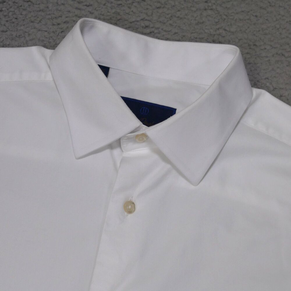 David Donahue Shirt Mens 17.5-36/37 TRIM FIT White Solid Button Up Long Sleeve